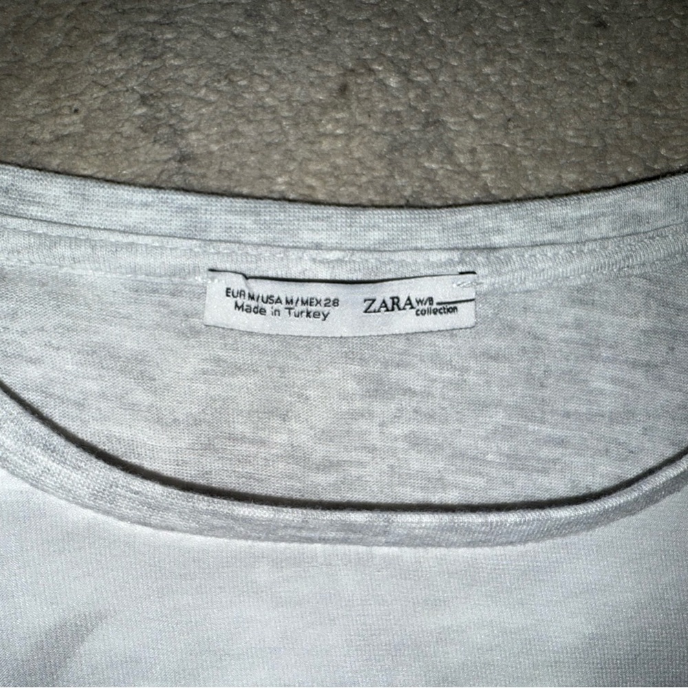 Zara Gray T-Shirt with Sheer Layer - Picture 6 of 11